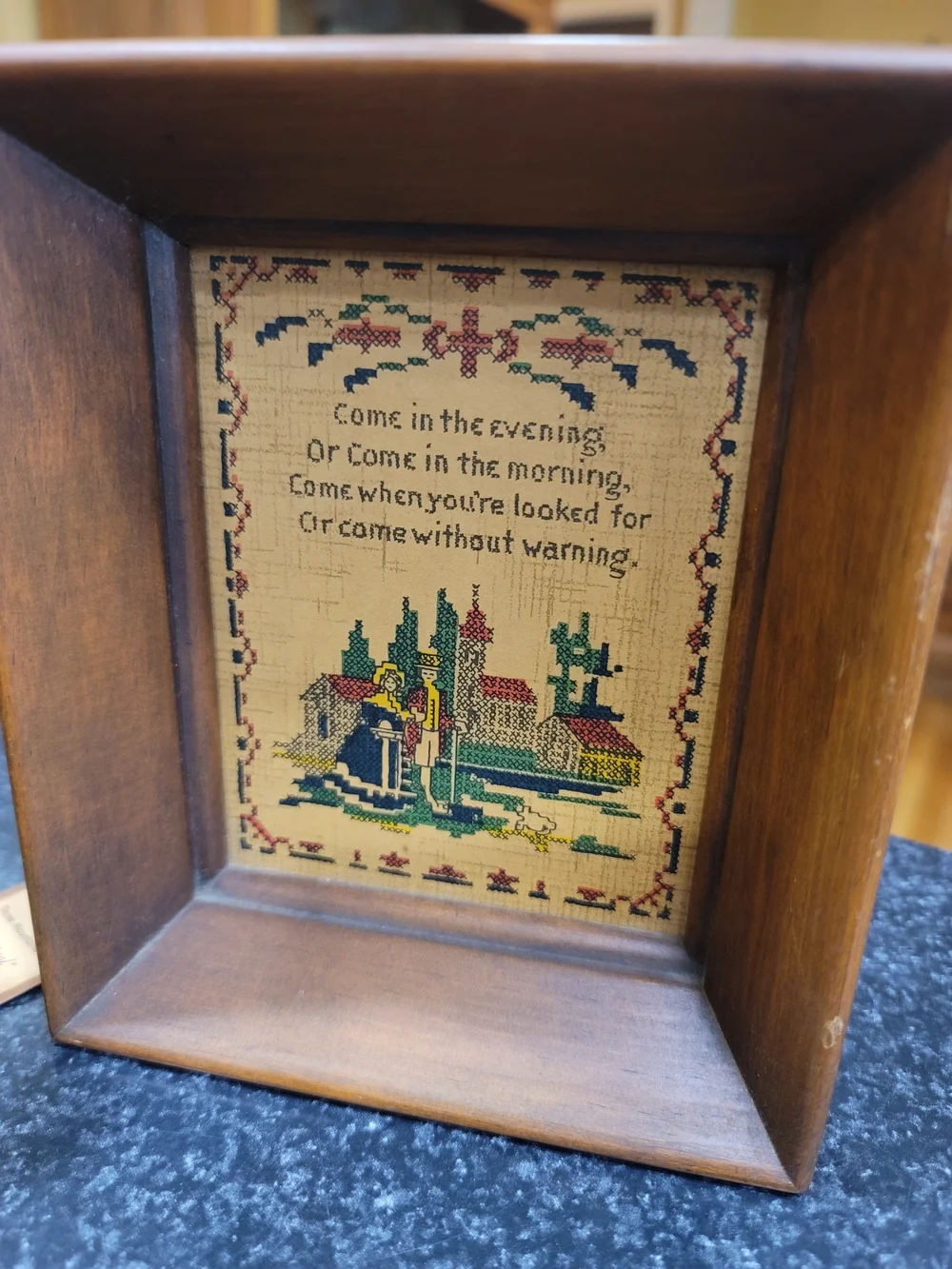 Olde Pine Finish 2 Framed Cross Stitch Print Samplers Wood Shadow Box Frames